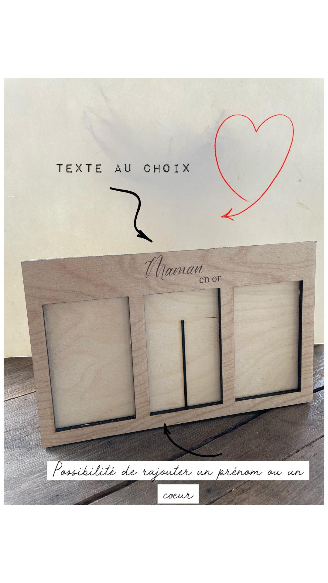 Cadre en bois 3 emplacements personnalisable