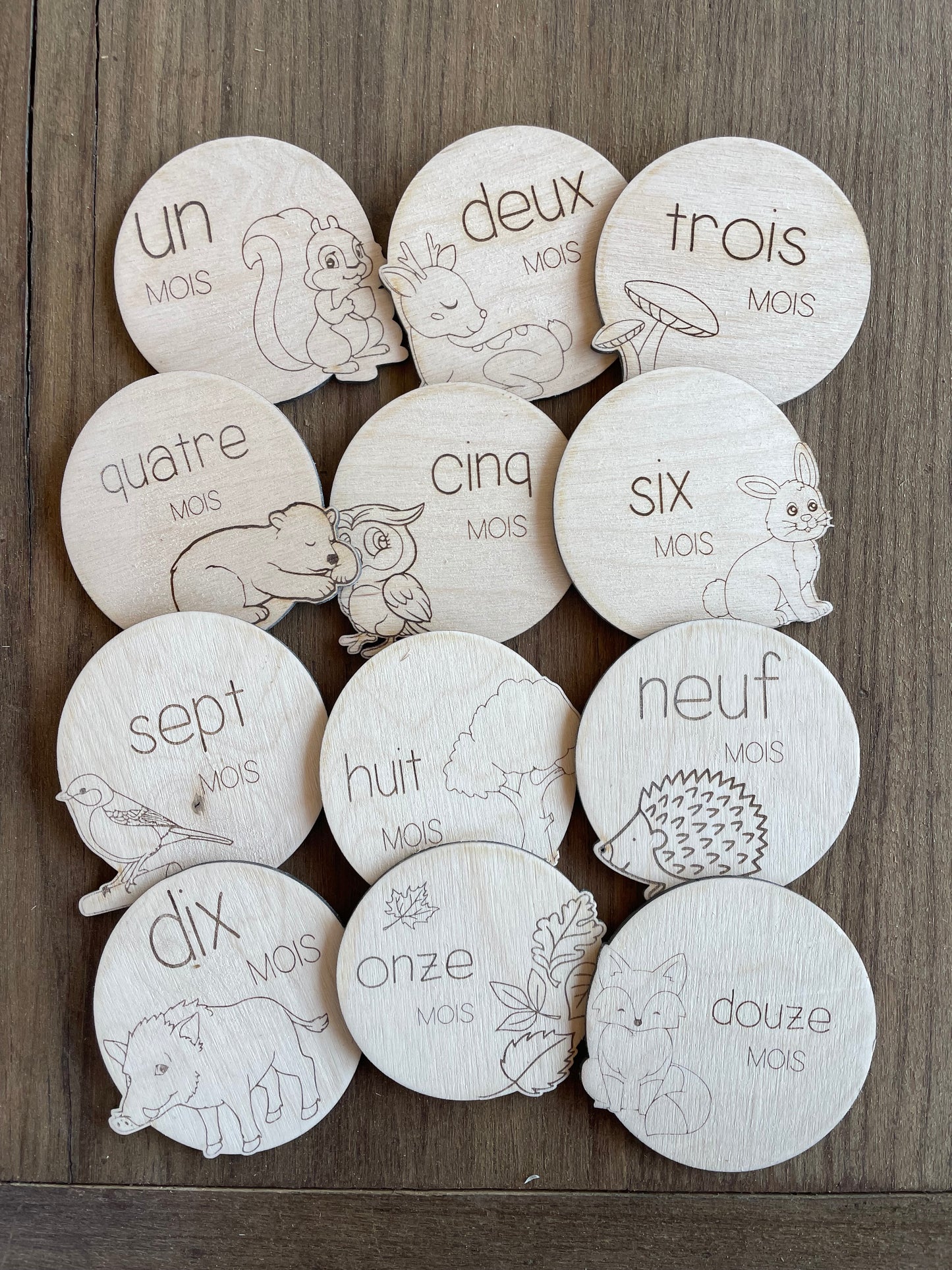 Cartes étapes première année de bébé thème animaux de la forêt .
