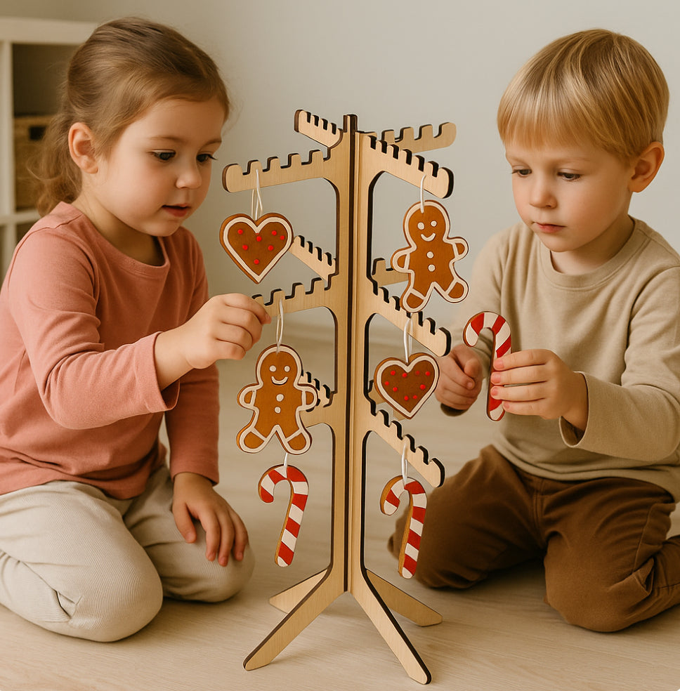 🌿 Arbre en bois polyvalent – Présentoir & Support de motricité fin