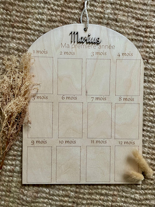 Tableau photo en bois ma première année
